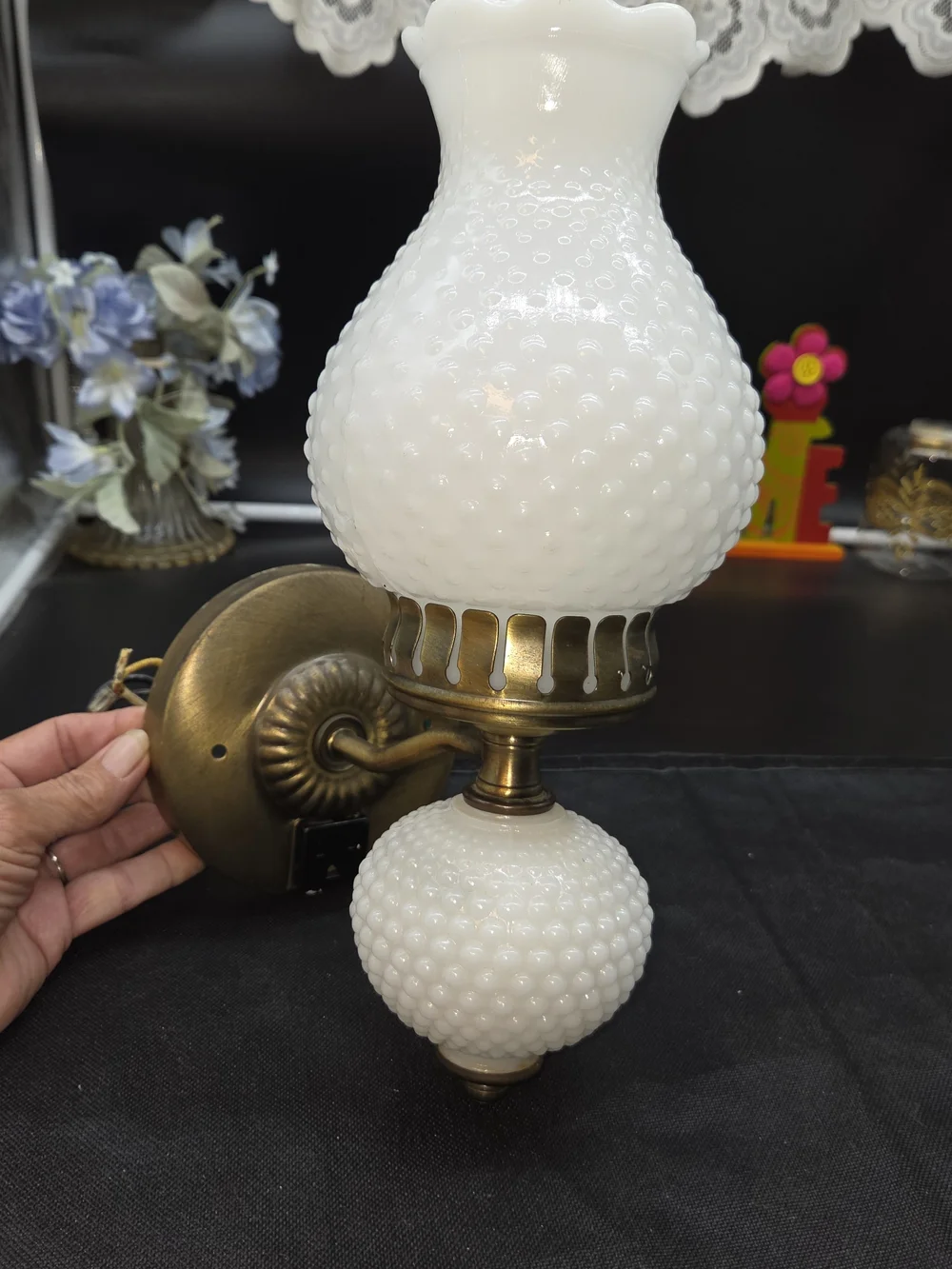 Mid Century Wall Sconce Lamp Milk Glass Hob Nail Shade